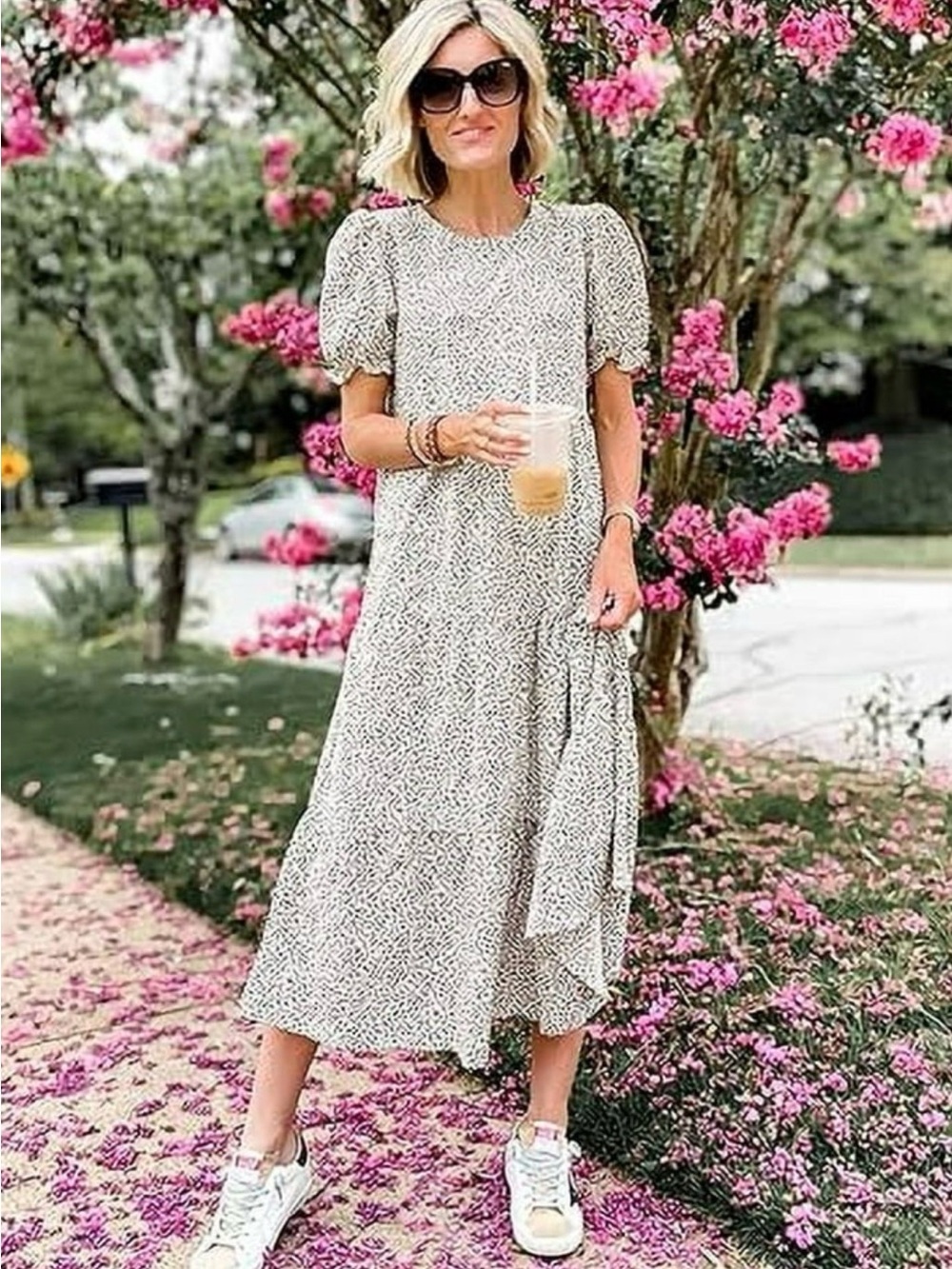 PrettyGarden Leopard Print dress in Cream and Brown